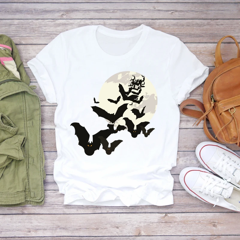 Женские футболки с принтом в виде летучая мышь и надписью &quotHappy Halloween&quot Сезон