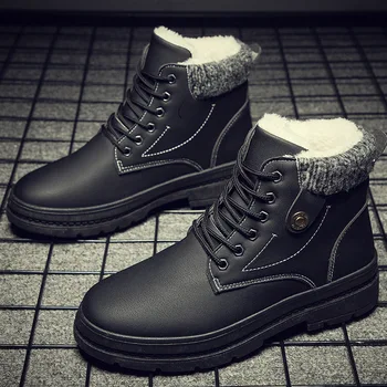 

Men Boots Autumn winter Warm FurShoe Male Lace up Motorcycle Boot Winter Boot Plush Fur Warm Snow Shoes Dropshipping