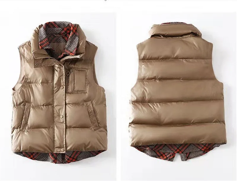 puffer coat with hood Celebrities Autumn Winter New Female Fashion Fake Two-Piece Stitching Plaid Thick Down Cotton Vest Loose Wild Jacket Women A867 long puffa coat