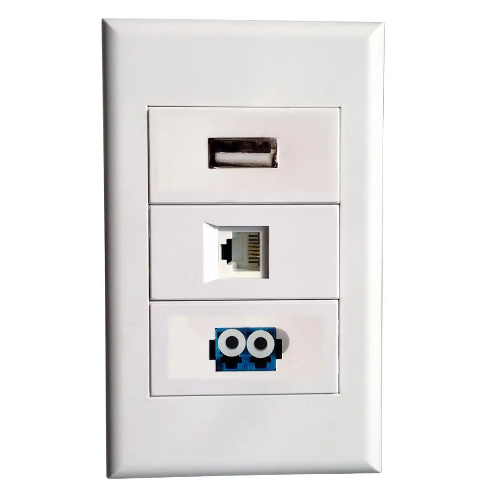 Wall Plate with USB + RJ11+ LC Ports White Wall Mount Faceplate Panel