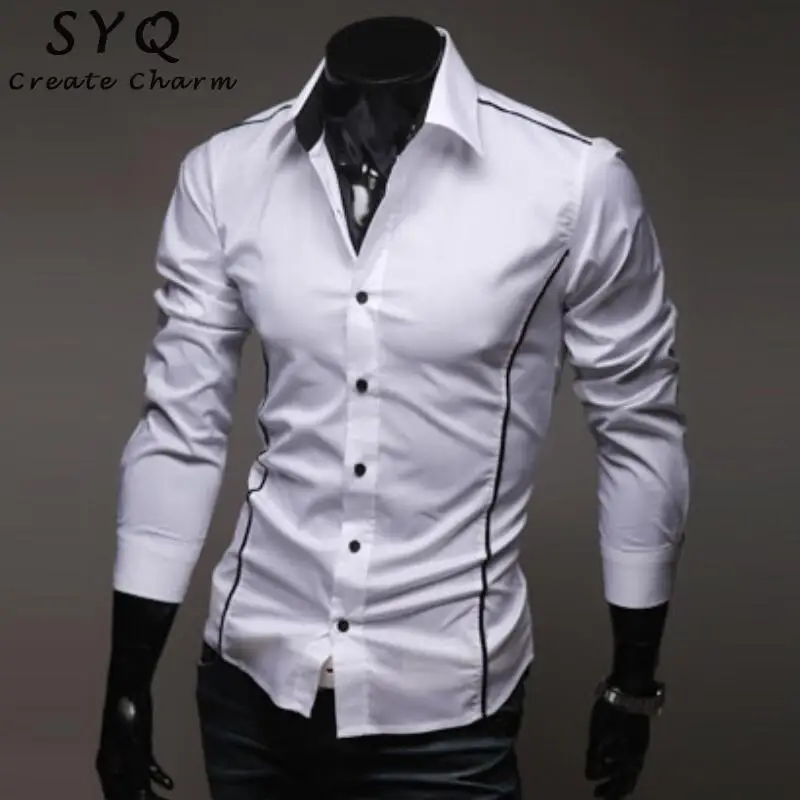 

2019Men Shirt Long Sleeve Fashion Mens Casual Shirts Cotton Solid Color Business Slim Fit Social Camisas Masculina