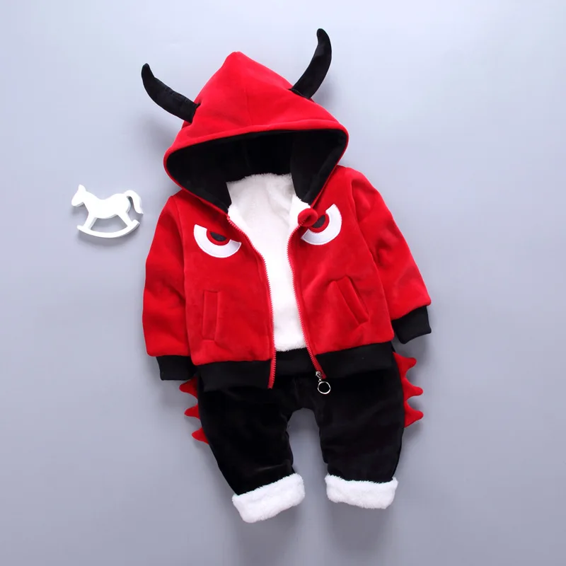 

2018 Winter New Style BOY'S Sable Fur Ox Horn Hoodie Two-Piece Set Korean-style Thick Cardigan Coat