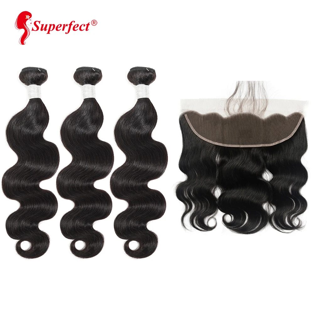 

Superfect Peruvain Body Wave Hair Human Hair 3 Bundles With Frontal Remy Ear To Ear Lace Frontal Closure With Bundles
