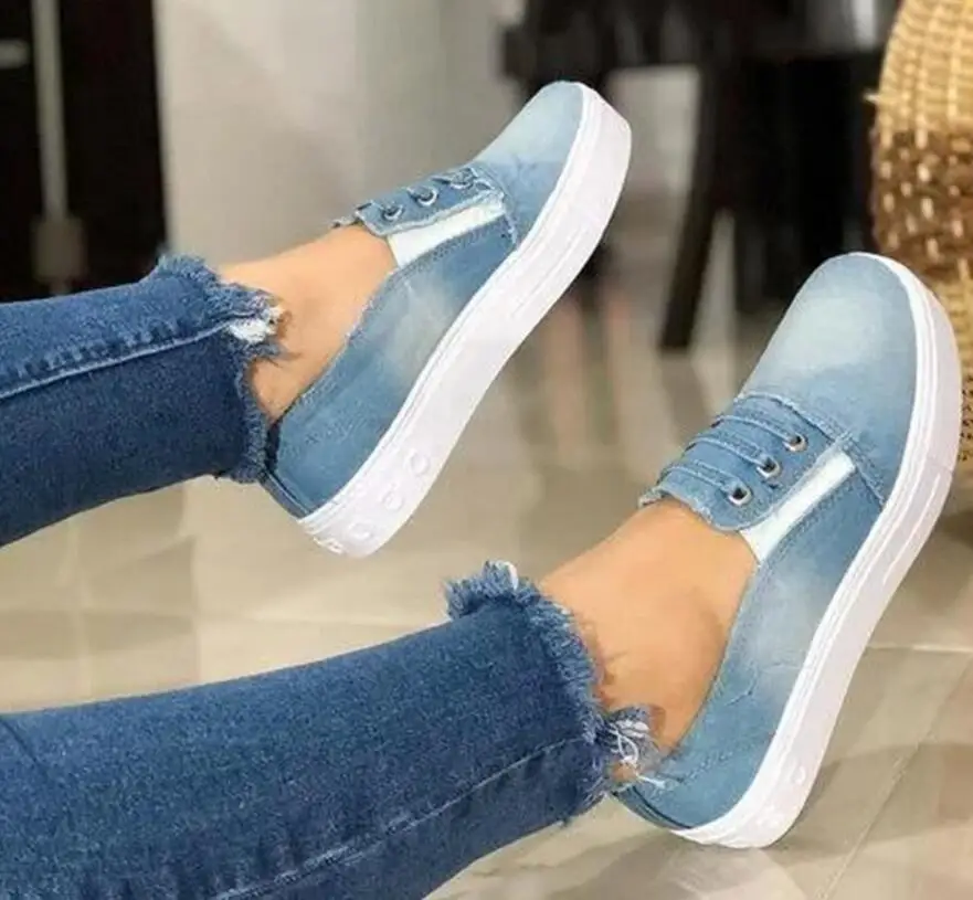 JOKSD Women's Denim Flat shoes slip-on Espadrilles Casual shoes for woman Walking Ladies Loafers Soft Shoes zapato X11