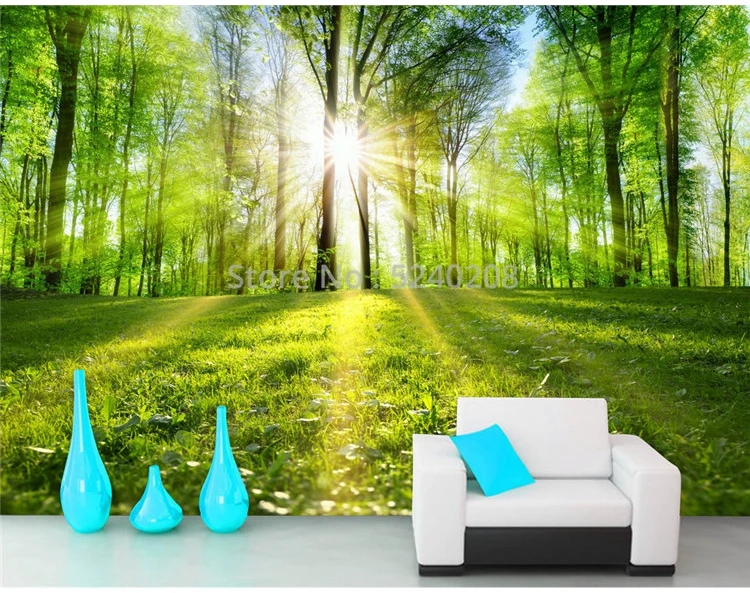 Custom Mural Wallpaper 3D Sunshine Forest Nature Landscape Wall Painting Living Room Bedroom Home Decor Self-Adhesive 3D Sticker