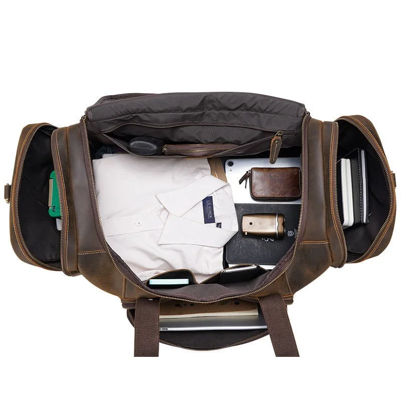 22" Travel Duffle Bags Large Capacity Cow Leather Men 2020 Vintage Business Casual Hand Big Tote Bags Shoulder Travel Bags Male