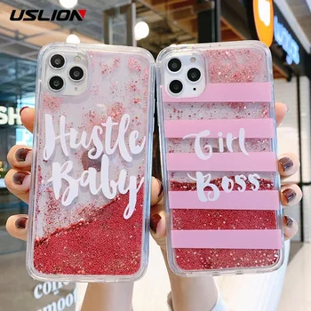 

USLION Liquid Quicksand Transparent Letters Phone Case For iPhone 11 Pro Max X XS XR Xs Max 7 8 Plus Bling Stars Back Cover