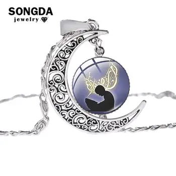 

SONGDA Islamic Muslim Allah Culture Necklace Ancient Silver Color Crescent Moon Pendant Clavicle Chain Necklace for Ramadan Gift