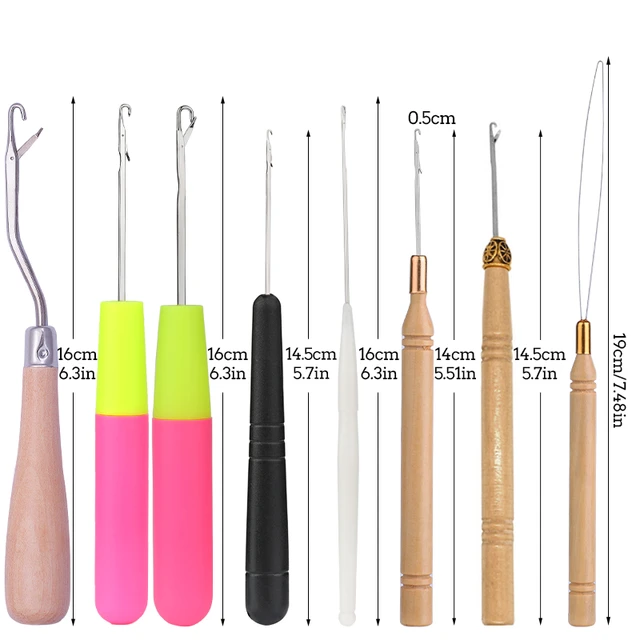 5 Pieces Different Size Bent Latch Hook Crochet Needle Set Tool Knitting  Ventilating Needles for Hair Extension : : Home