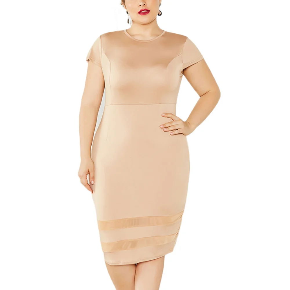 Summer Women Dress Large Size Short Sleeve Elegant Vestidos Mesh Evening Party Dresses Sexy Office Lady Plus Size Female Dresses