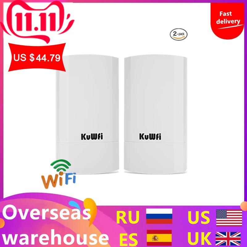 Prix 2 pièces 300Mbps sans fil CPE extérieur 2KM P2P sans fil pont routeur Wifi répéteur prend en charge la fonction WDS aucun réglage avec affichage de LED