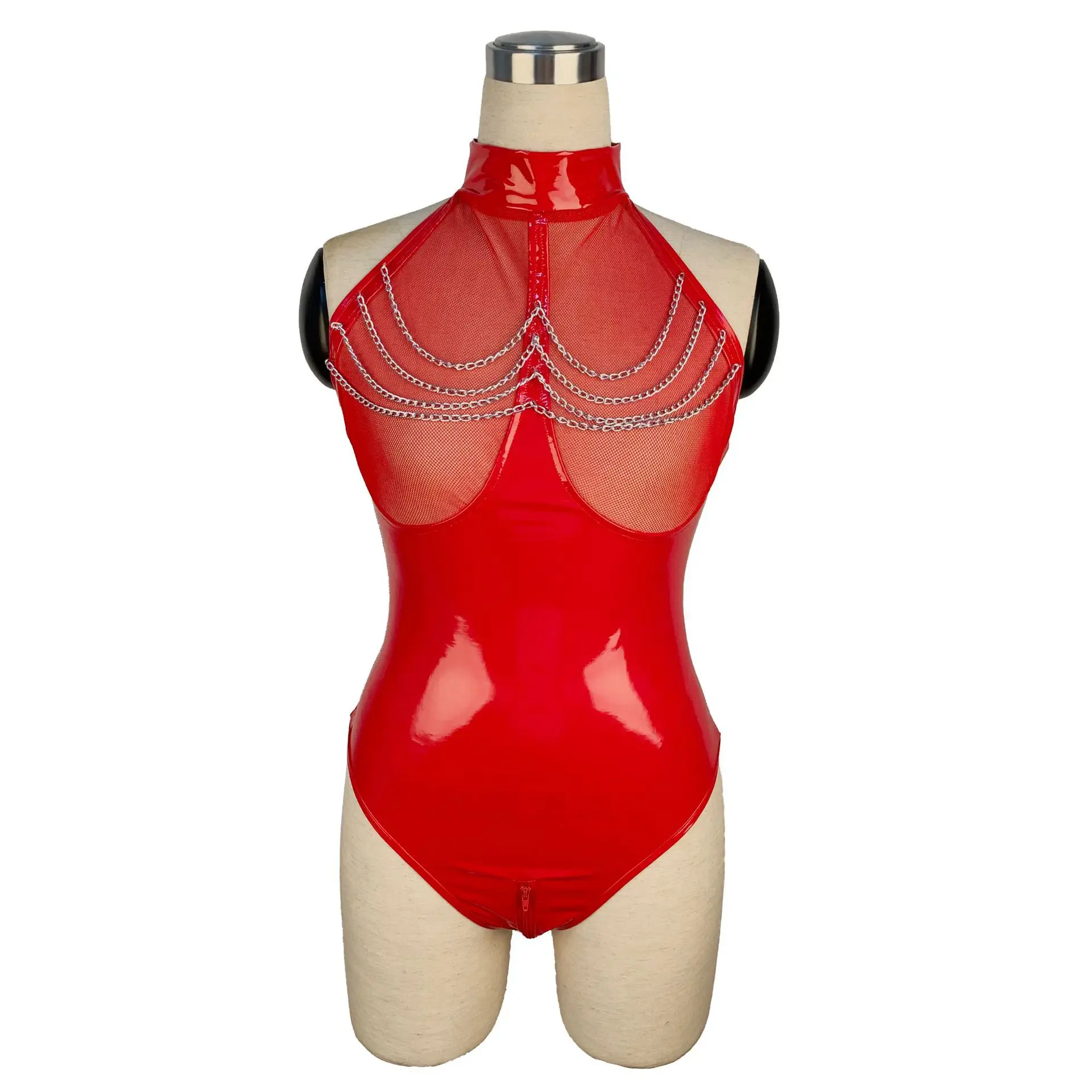 Red Lace-Up Vinyl Bodysuit, Laced-Up Bodysuit 