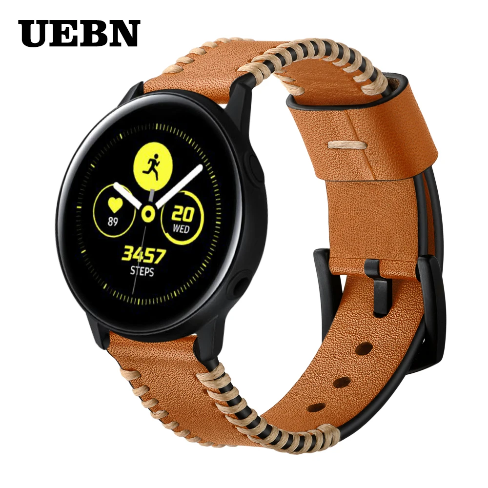 UEBN 20mm Leather Band Wrist Strap for Samsung Galaxy Watch Active 2