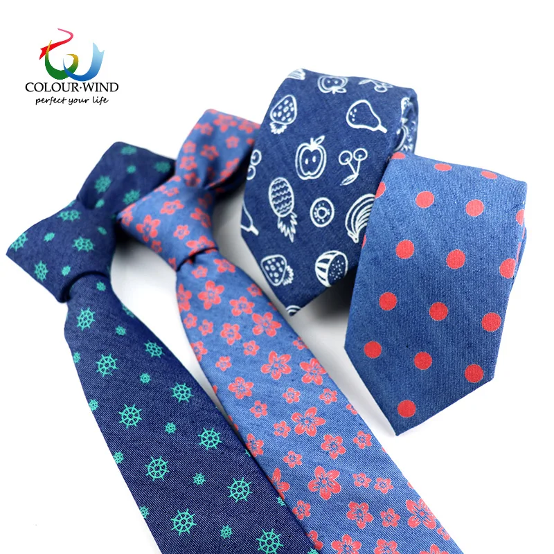 2020 Новый хлопковый джинсовый галстук в горошек с цветочным принтом листьев