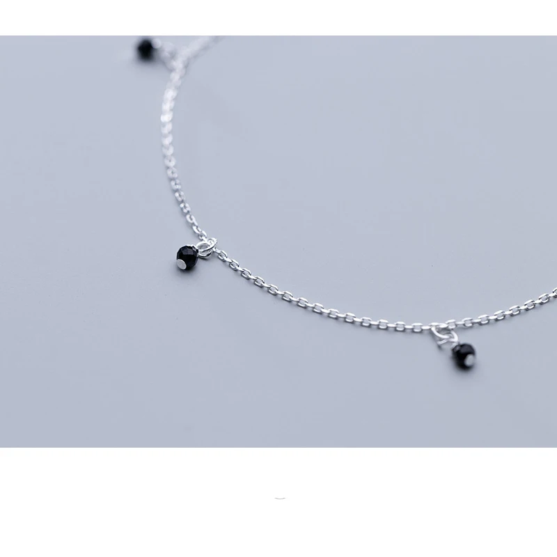 925 стерлингового серебра лодыжки черный синтетический кристалл простой темперамент ювелирные изделия для женщин девочек Свадебный модный подарок регулируемый