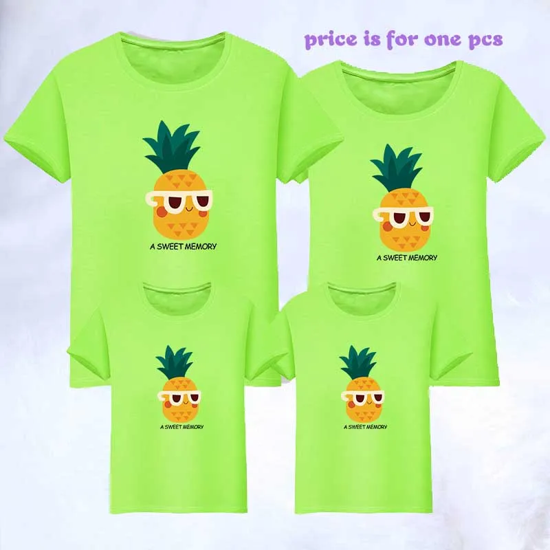 Light Green Модная одежда для мамы и дочки, 1 предмет, футболка, хлопковая футболка с короткими рукавами для папы и сына, летняя одежда с рисунком ананаса - Цвет: Light Green