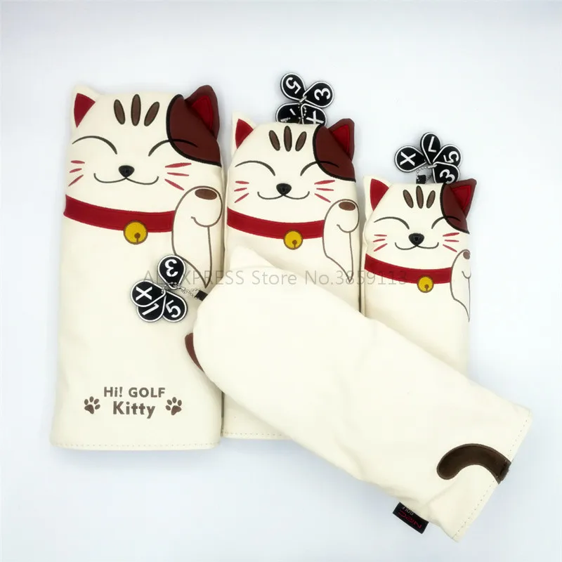 

Lovely Cat Golf Driver Woods Head Covers Cartoon Animal Fairway Hybrid Rescue PU Leather Putter Headcovers Golf Covers