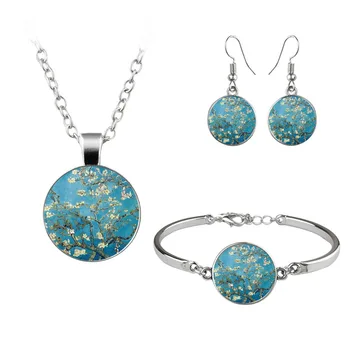 Van Gogh Gustav Klimt Painting Jewelry Sets The Starry Night Glass Dome Earrings Necklace Bracelets For Women Vintage Jewellery
