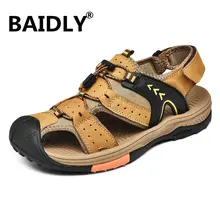 Уличные повседневные летние сандалии в стиле ретро; мужские сандалии из натуральной кожи на липучке; дышащие сандалии с закрытым носком; мужская пляжная обувь