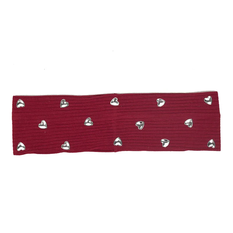 Silver Wine red Модная эластичная повязка на голову с сердечками и блестками для девочек, Женская хлопковая ребристая повязка-тюрбан для головы, полосатые аксессуары для бохо - Цвет: Silver Wine red