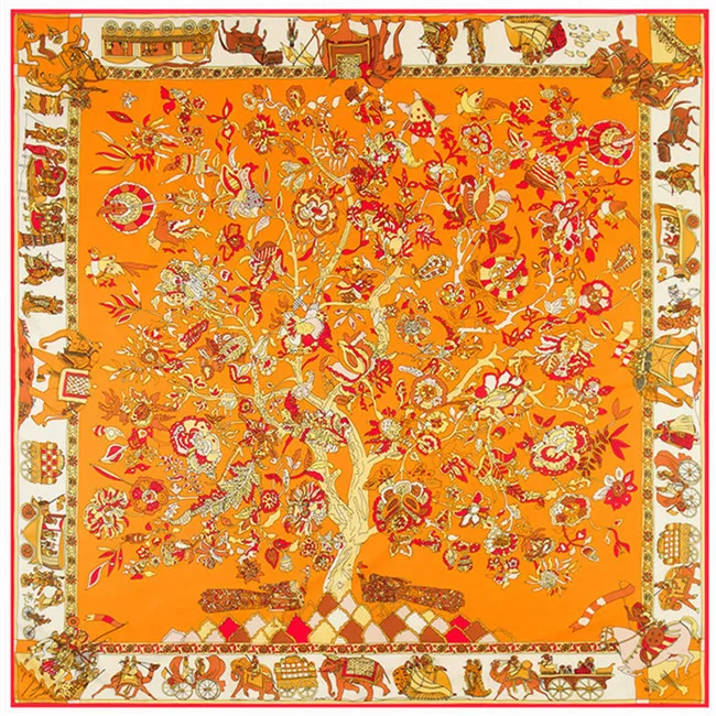 Bufanda De Seda Pura Para Mujer LumiSyne - 53x53 Cm, Estampado Caballos Y Paisley, Multiusos