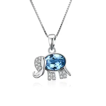 

LEKANI Blue Crystals From Swarovski Necklace 925 Sterling Silver Elephant Pendant Necklace for Women Party Jewelry Gifts