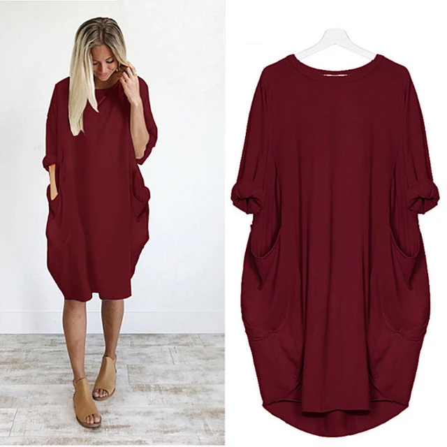 Disney Plus Size Midi Dress Long Sleeve Robe Casual Minnie Mickey Mouse Print Beach Loose Dresses Kawaii Sundress Women Clothing D002 Red