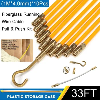 

10 pcs 1m Diameter 4mm Fiberglass Running Wire Cable Electrical Fish Pulling Wire Holder Tape Pull & Push Kit