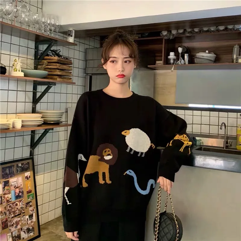 

The film sets cute blouse animal black long-sleeved sweater loose minus age pullovers