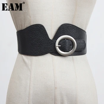 

[EAM] Pu Leather Black Buckle Split Joint Irregular Belt Personality Women New Fashion Tide All-match Spring Autumn 2020 1DB290
