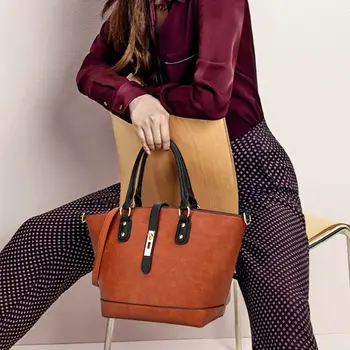 

Euramerican Style Women Satchel Shoulder Bag PU Leather Ladies Handbag for Party C90E