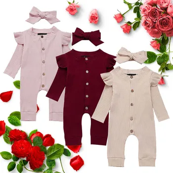

2020 New Spring Autumn Pit Stripe Solid Color Long Sleeve Creeper Casual Baby Romper Can Open Crotch Baby Climbing Clothes