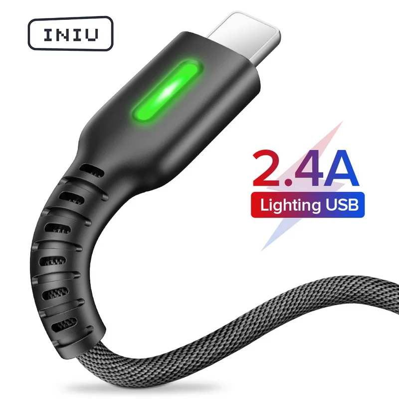 

INIU 3m 2.4A LED USB Cable Charger For iPhone 11 Pro XS MAX XR X 8 7 6S 6 Plus 5 5S Fast Charging Mobile Phone Charge Data Cord
