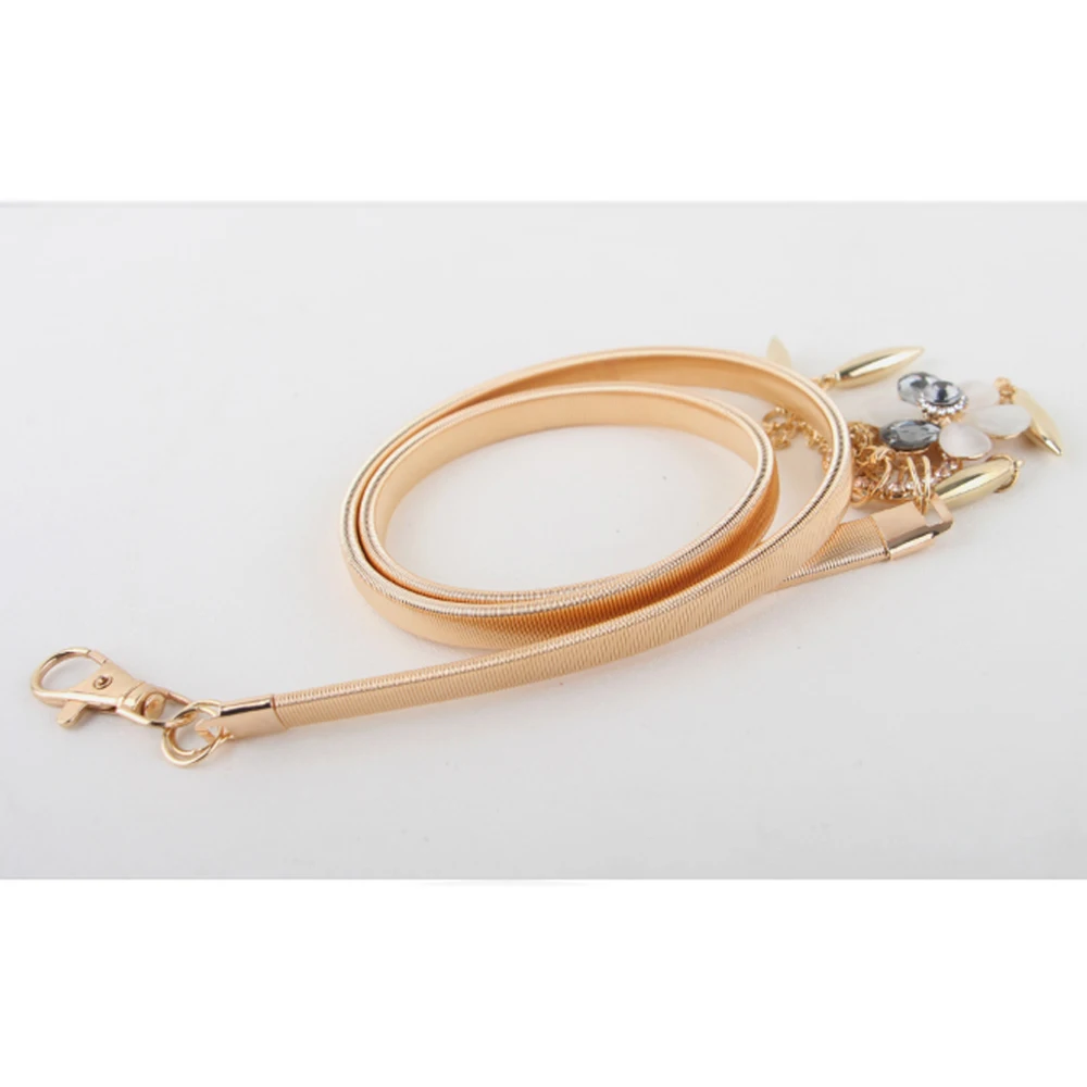 Ladies Elastic Metal Hanging Ring Pendant Waist Chain Dress Waistband Belt Décor LLBLT0319