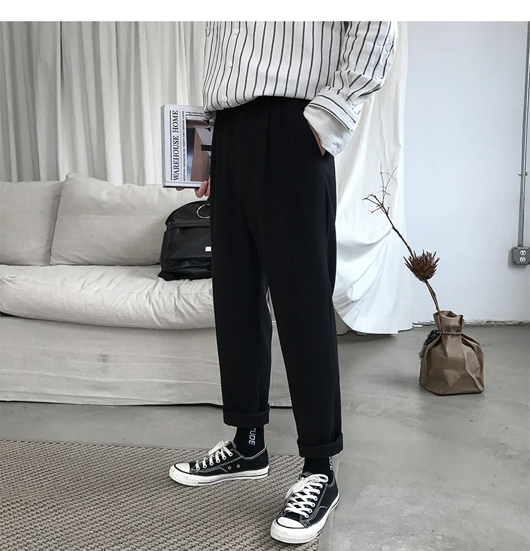 Осенние мужские брюки в западном стиле, облегающие повседневные штаны для отдыха, мужские серые/черные формальные мужские строгие брюки, размер s-xl
