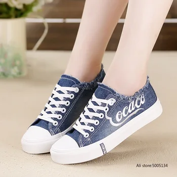 

2019 Spring New Denim Canvas Shoes Women's Shoes Flat-bottomed Lace-up Shoes Student Breathable Woman Sneakers Tenis Feminino