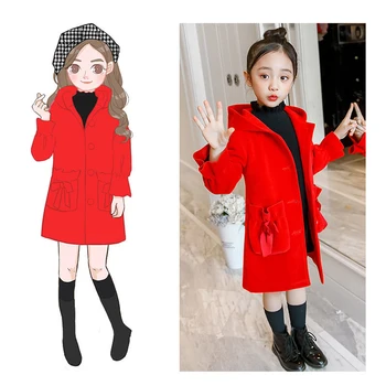 

Girls Clothes Autumn and Winter 2019 New Children Fashion Cartoon Thick Warm and Medium Long Woolen Coat Jackets 4-14 Year