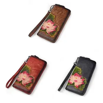 

Women Long Leather Wallet Card Holder Embossing Flower Zipper Phone Bag Coin Wristlet Purse Handbag A2UA