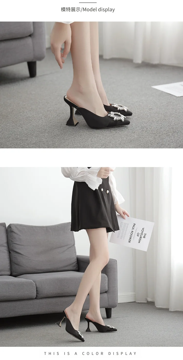 LTARTA Sunflower Rhinestone Stiletto Pointed-Toe 35 41 Large Size High Heels Slippers Black Blue Kitttn Heels Pumps JXQ