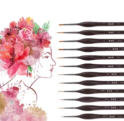 Set de micro pinceaux fins pour peinture de détail, petit et professionnel, pour miniature, pour roche, aquarelle acrylique, à l'huile, ensemble 12 pièces 