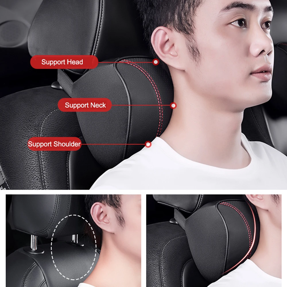 JINSERTA искусственная кожа автомобильная подушка для шеи Автоматическая спинка для сиденья Поддержка головы Поясничный Отдых Подушка для путешествий подголовник для универсального автомобиля аксессуары