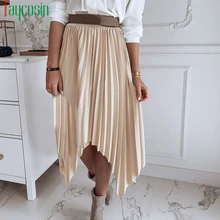Повседневная Асимметричная плиссированная юбка для женщин с высокой талией, свободная однотонная женская длинная юбка размера плюс, удобная летняя повседневная юбка для вечеринок