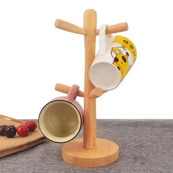 

Wood Coffee Tea Cup Rack Stand Tree Shape Kitchen Mug Drying Hanging Display Cup Storage Holder With 6 Hooks Kitchen Supplies