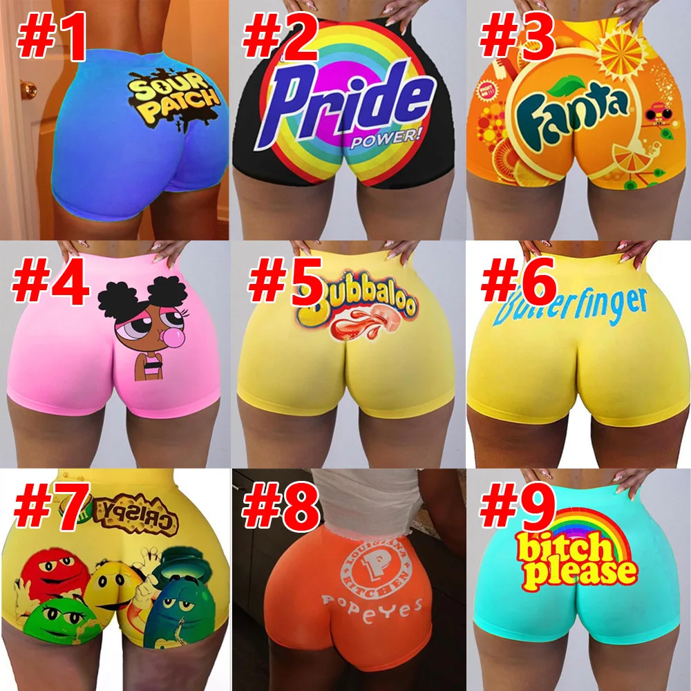 

High Waist Sexy Biker Pink Red Yellow Candy Shorts Snickers Printed Mini Shorts Sexy Beach Gril Fitness Booty Skinny Shorts