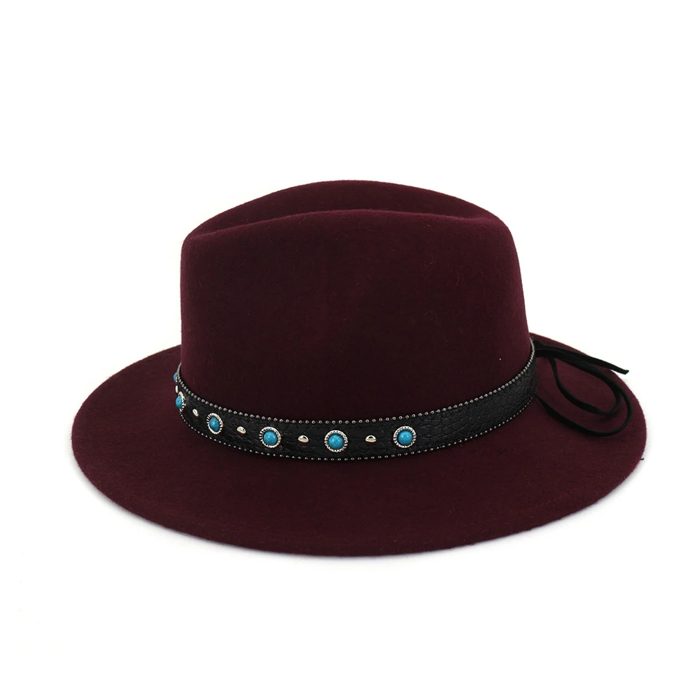 Мужская и Женская шерстяная шляпа Fedora с поясом в стиле панк широкая шляпа зимняя Выходная шляпа