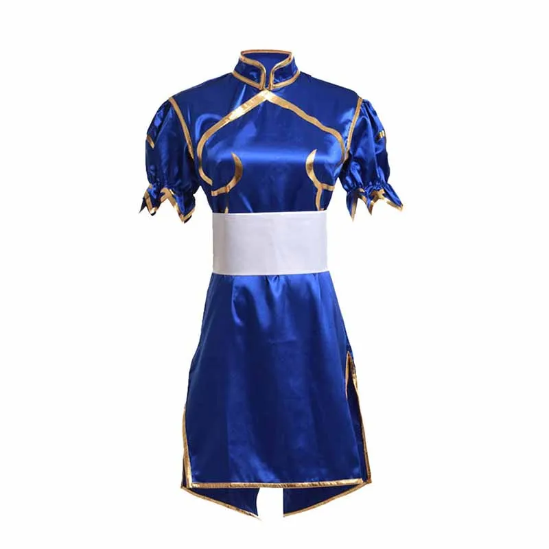 costume Игры Chun Li Косплей Костюм Sutorito Faita синее сексуальное платье cheongsam пояс головные уборы костюмы на Хэллоуин платье для женщин девочек - Цвет: costume