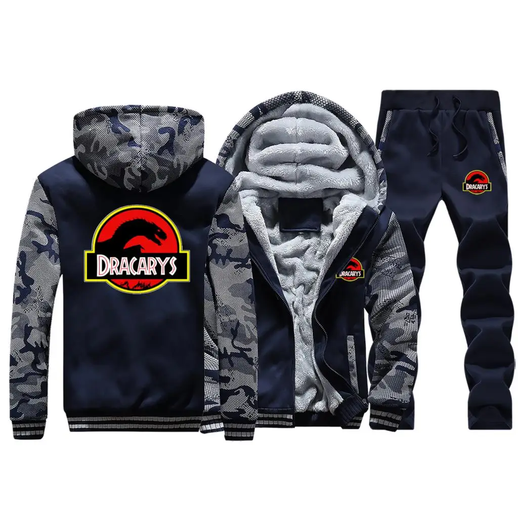 Dark Blue Зима, дракари, Игра престолов, мужское камуфляжное модное пальто, толстая спортивная одежда, костюм с капюшоном, теплая куртка+ комплект из 2 предметов, штаны - Цвет: Dark Blue