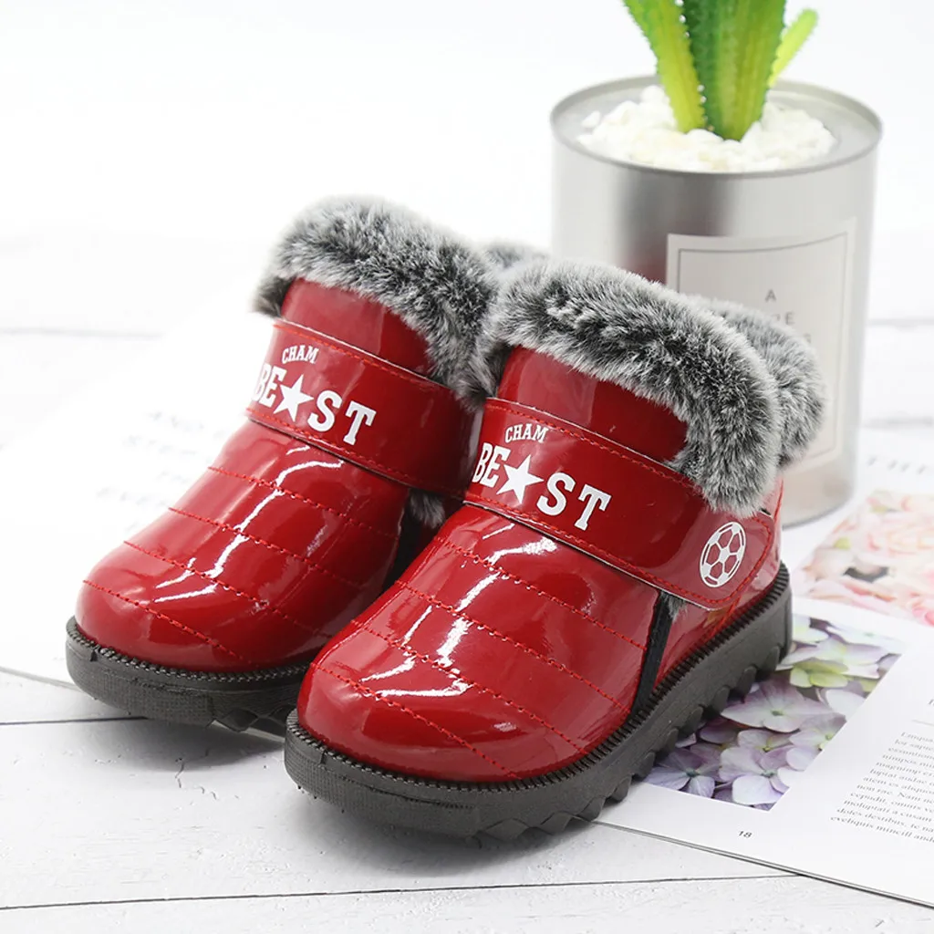 

girls boots British style Winter plush kids Snow boots for girls Ankle Short Booties Waterproof Footwear Warm Shoes #C