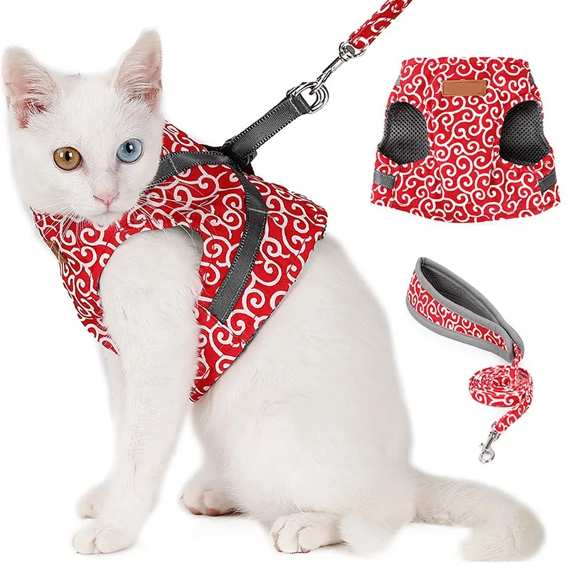 Arnés y correa de gato para caminar, chaleco suave y ajustable a prueba de Escape para gatos, Stri reflectante transpirable de Control fácil