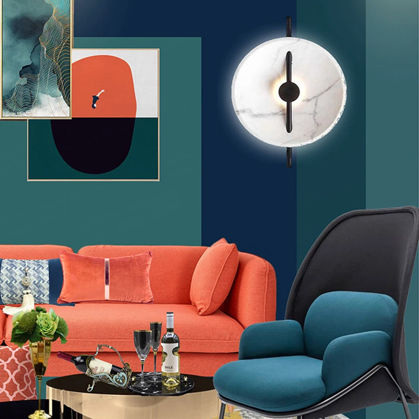 Postmodern Minimalist Imitation Marble Round LED Wall Lamp LOFT Restaurant Wall Light Living Room Corridor Aisle Light Fixtures
